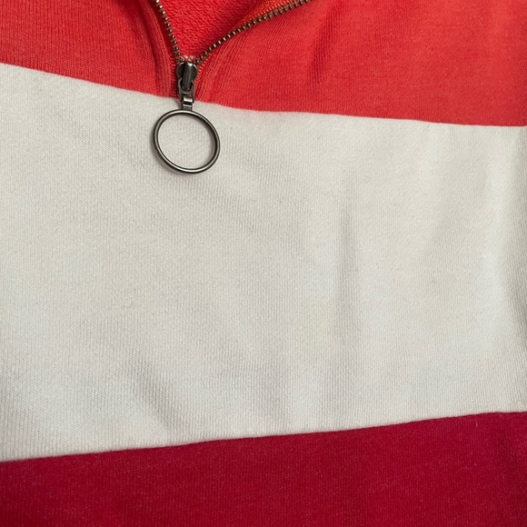 Wild Fable Red and White Color Block Quarter-Zip Sweatshirt cropped - Picture 2 of 4